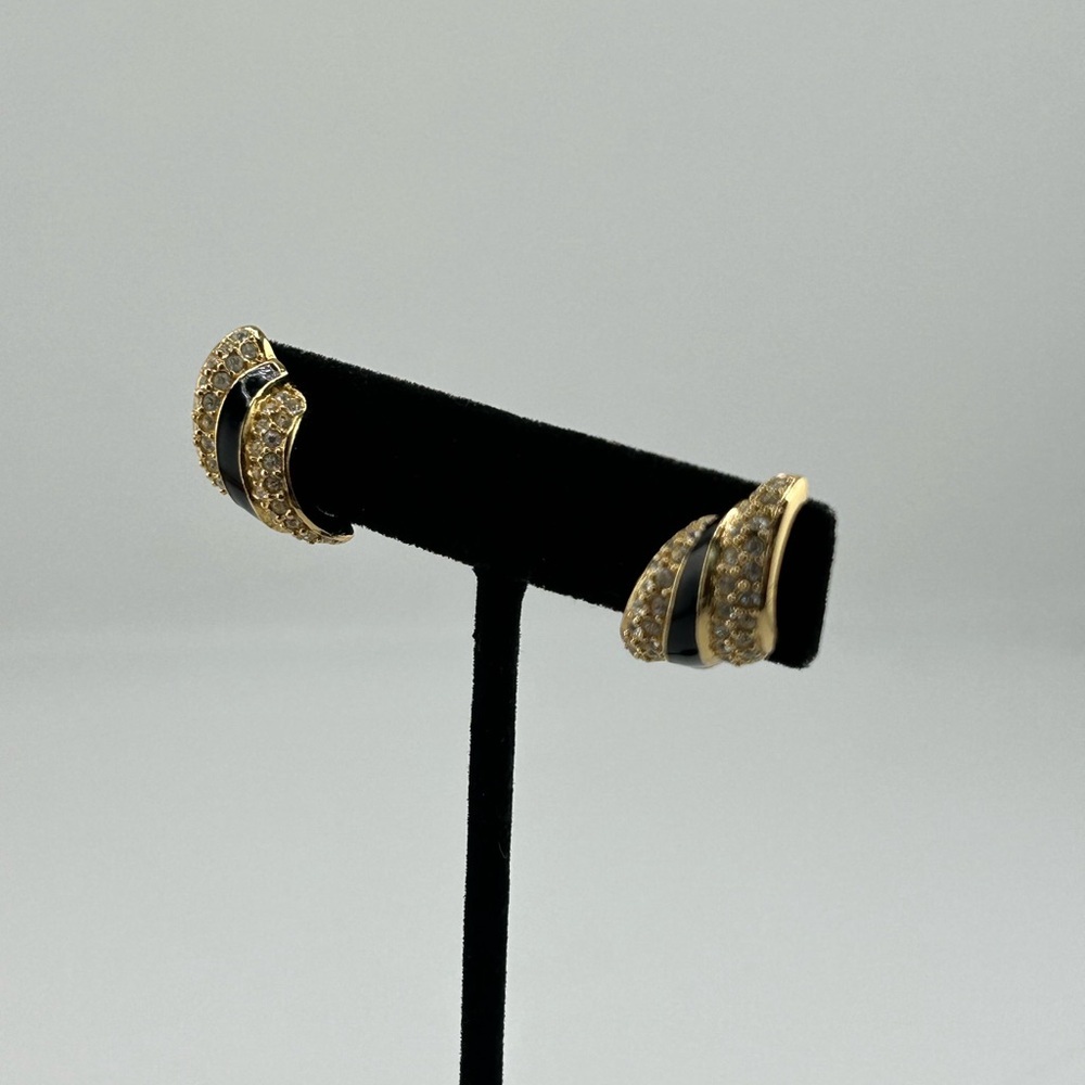 Christian DIOR Vintage earrings with crystals and black enamel - Picture 2 of 8